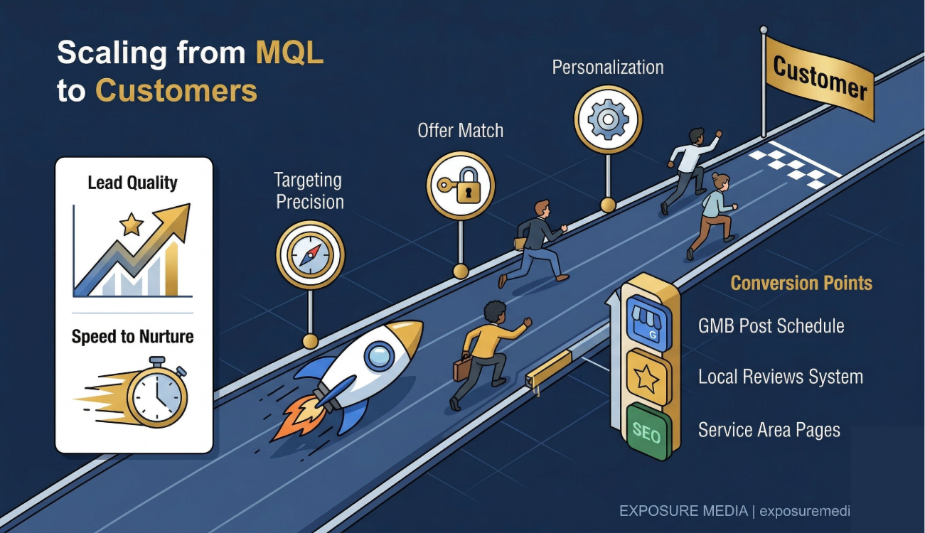 An infographic illustrating the customer journey from MQL to final sale, highlighting the strategic approach of a digital marketing agency for startups.